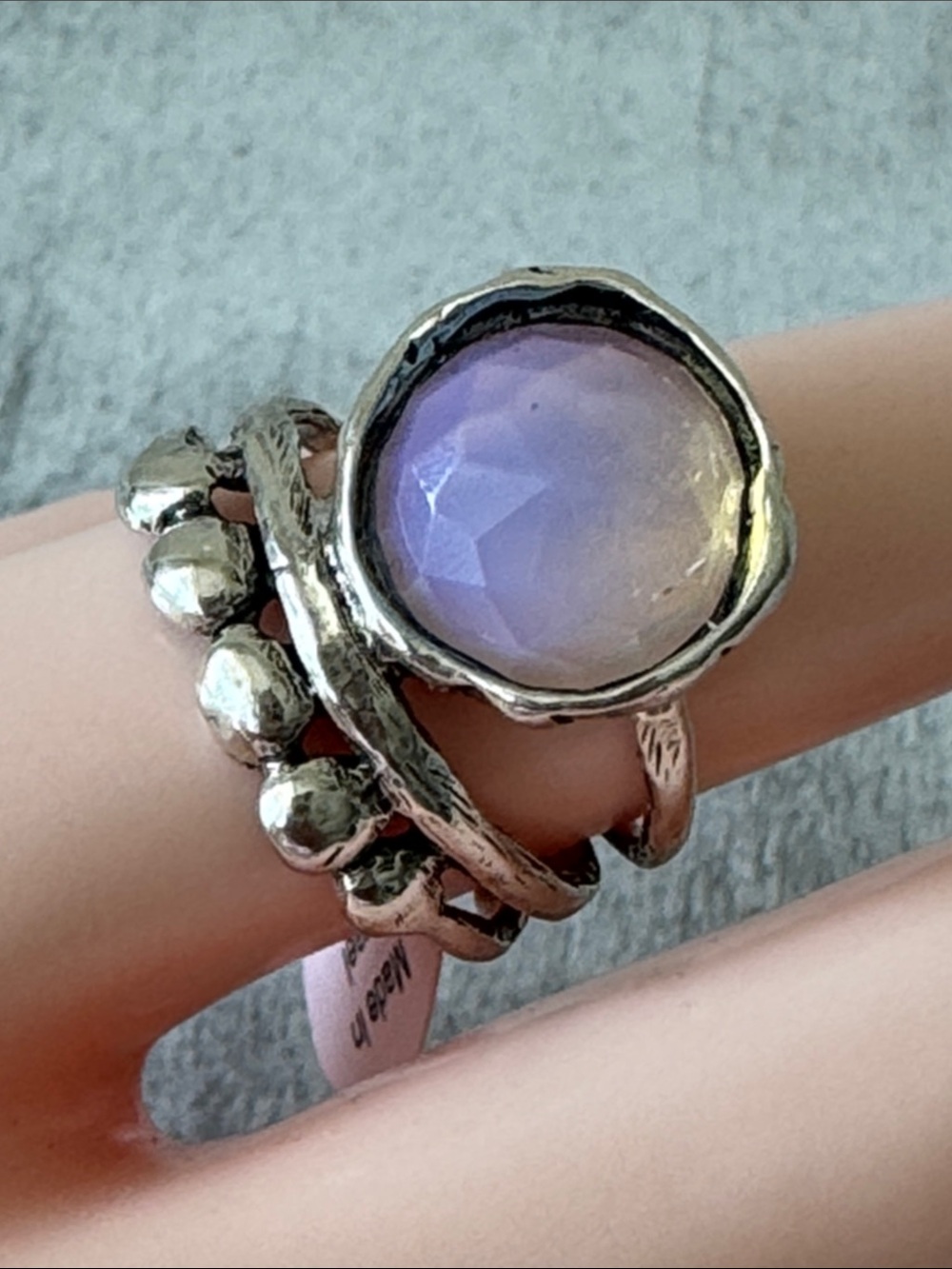 Noa Zuman Ring 925 Sterling Silver W Round Moonstone Made in Israel Sz. 7.5